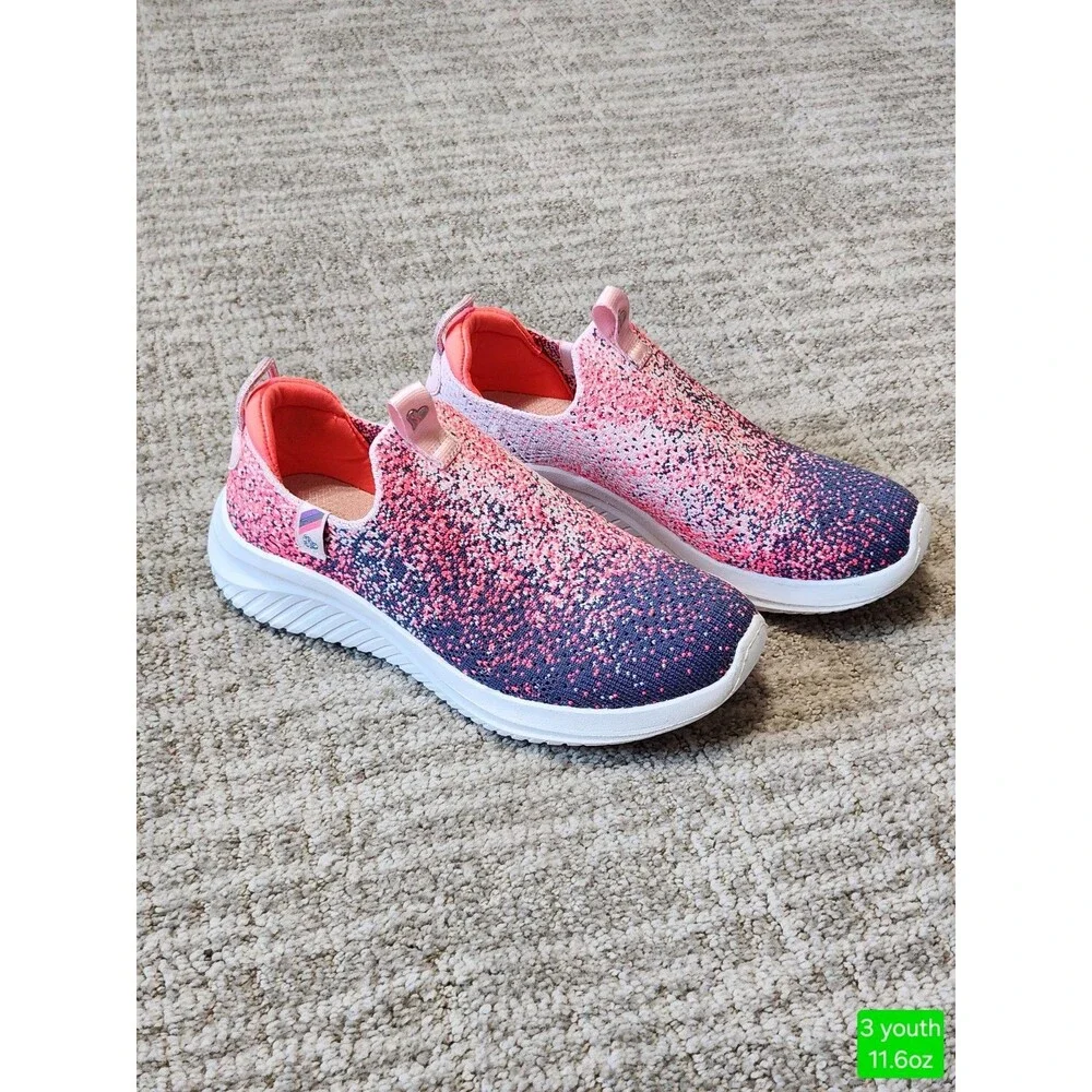 SKECHERS girl Ultra Flex 3.0 Speckled Slip-On Athletic Shoes Pink blue size 3
